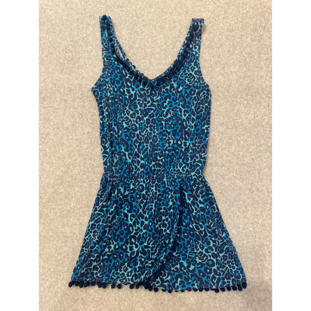 Lilly Pulitzer Blue Leopard Pom Pom Trim Sleeveless Gigi Romper XS
